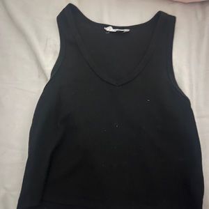 black tank top mid length v neck double zero